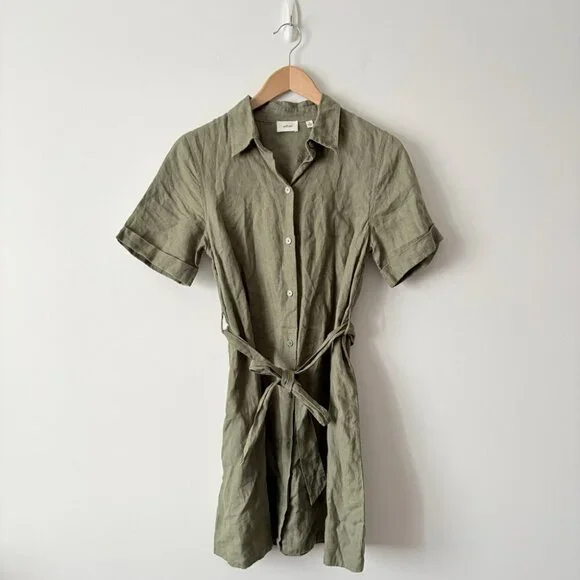 Aritzia Wilfred Eleta Linen Mini Dress Moss Green Size Small Aritzia Wilfred Eleta Linen Mini Dress Moss Green Size Small